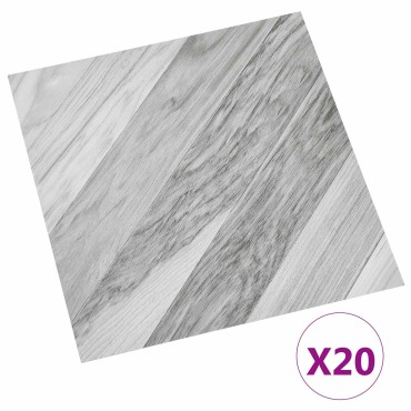 vidaXL Αυτοκόλλητα Πλάκες Δαπέδου Γκρι Ριγέ 30,5 x 30,5 εκ 20 τμχ. PVC