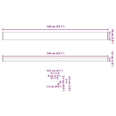 vidaXL Σαβανωτό Παραθύρου Μαύρο με ξύλινη υφή 140 x 10 x 4,5 εκ PVC