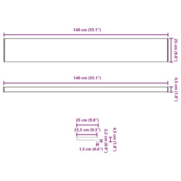 vidaXL Σαβανωτό Παραθύρου Μαύρο με ξύλινη υφή 140 x 25 x 4,5 εκ PVC