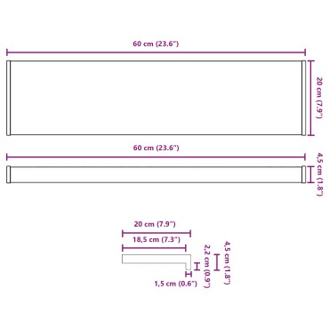 vidaXL Σαβανωτό Παραθύρου Καφέ ξύλο 60 x 20 x 4,5 εκ PVC