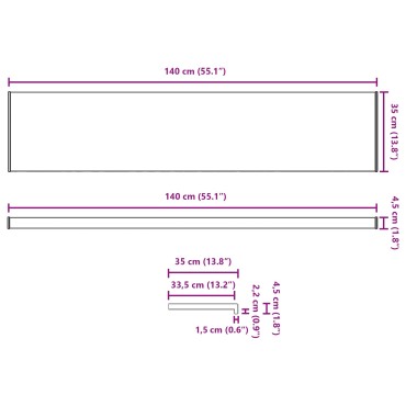 vidaXL Σαβανωτό Παραθύρου Καφέ ξύλο 140 x 35 x 4,5 εκ PVC