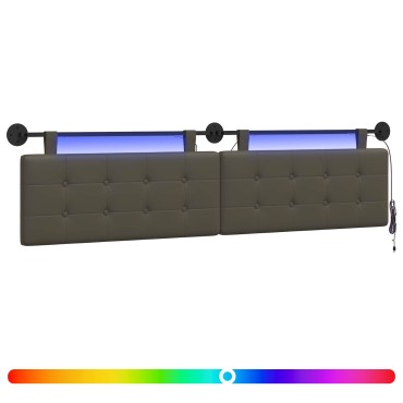 vidaXL Κεφαλάρι κρεβατιού κρεμαστό Με φωτισμό LED Γκρι Τεχνητό Δέρμα 210x55x5cm 1 τεμ.