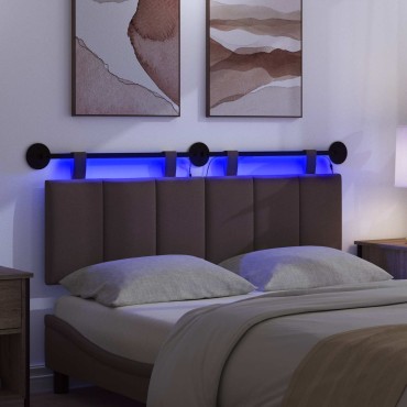 vidaXL Κεφαλάρι κρεβατιού κρεμαστό Με φωτισμό LED Σκούρο Καφέ Ύφασμα 130x55x5cm 1 τεμ.