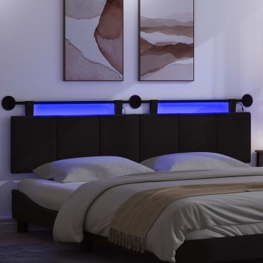 vidaXL Κεφαλάρι κρεβατιού κρεμαστό Με φωτισμό LED Μαύρο Ύφασμα 210x55x5cm 1 τεμ.