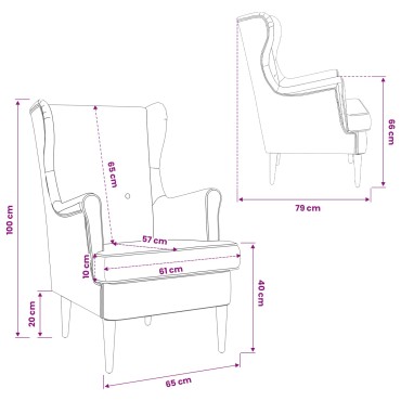 vidaXL Πολυθρόνα Μπλε ARES 65x79x100cm 1 τεμ.