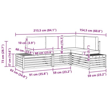 vidaXL Σειρά Καναπέ Εξωτερικού Λευκό 213,5x154,5x73cm Πολυεστέρας