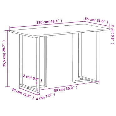 vidaXL Τραπεζαρία 110x55x75,5cm από Μασίφ Ξύλο Μάνγκο 1 τεμ.