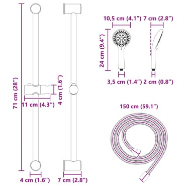 vidaXL Σετ Συστήματος Ντουζιέρας Χρωμέ 70 cm Ανοξείδωτο Ατσάλι