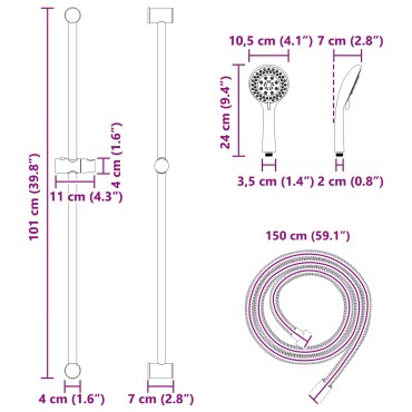vidaXL Σετ Συστήματος Ντουζιέρας Χρωμέ 100 cm Ανοξείδωτο Ατσάλι