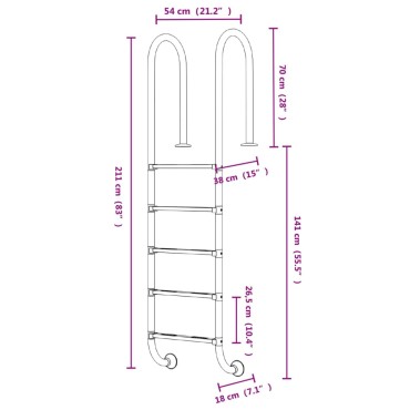 vidaXL Σκάλα Πισίνας 54 x 38 x 211 εκ. από Ανοξείδωτο Ατσάλι 304