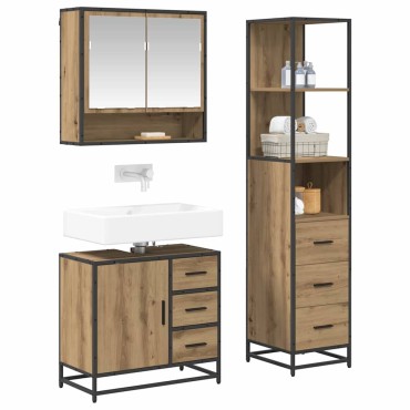 vidaXL Σετ Επίπλων Μπάνιου 3 τεμ. Artisan Oak Επεξεργασμένο Ξύλο