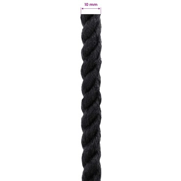 vidaXL Κωτόσχοινo 10 mm 25 m Μαύρο 100% Βαμβάκι