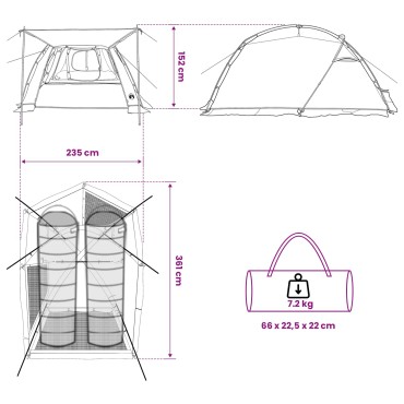 vidaXL Σκηνή τούνελ Πράσινο 361 x 235 x 147 εκ