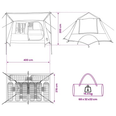 vidaXL Σκηνή τούνελ Μπλε 400 x 278 x 182 εκ
