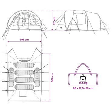 vidaXL Σκηνή τούνελ Μπλε 560 x 395 x 212 εκ