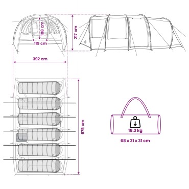vidaXL Σκηνή τούνελ Μπλε 675 x 392 x 210 cm