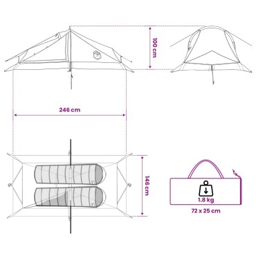 vidaXL Κατασκήνωση για Πεζοπορία 2 ατόμων Λαδί