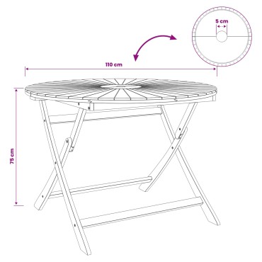 vidaXL Αναδιπλούμενο Τραπέζι Κήπου Φυσικό 110x75cm 1 τεμ.