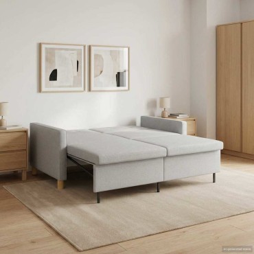 vidaXL Καναπές Κρεβάτι Κρεμ Ύφασμα 154x94,5x80,5cm 1 τεμ. Γωνιακός