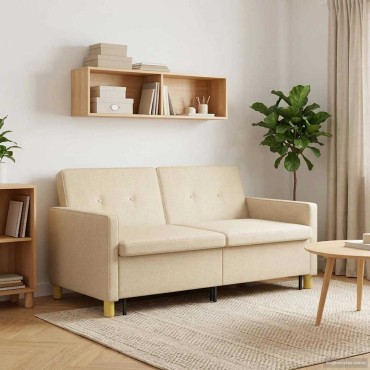 vidaXL Καναπές Κρεβάτι Κρεμ Ύφασμα 154x94,5x80,5cm 1 τεμ. Γωνιακός