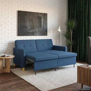 vidaXL Καναπές Κρεβάτι Μπλε Ύφασμα 154x94,5x80,5cm 1 τεμ. Γωνιακός
