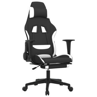 vidaXL Καρέκλα Gaming Μαύρο/Λευκό Ύφασμα με Υποπόδιο 64x60x(117-127)cm 1 τεμ.