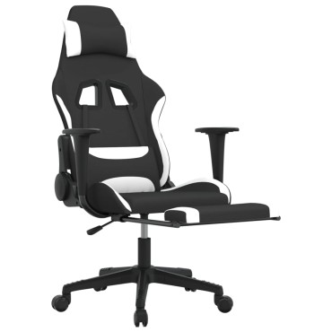 vidaXL Καρέκλα Gaming Μαύρο/Λευκό Ύφασμα με Υποπόδιο 64x60x(117-127)cm 1 τεμ.