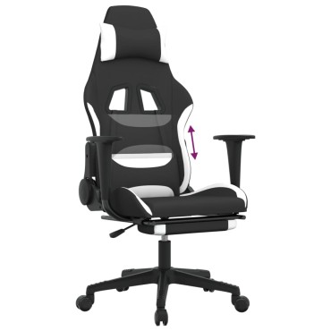 vidaXL Καρέκλα Gaming Μαύρο/Λευκό Ύφασμα με Υποπόδιο 64x60x(117-127)cm 1 τεμ.