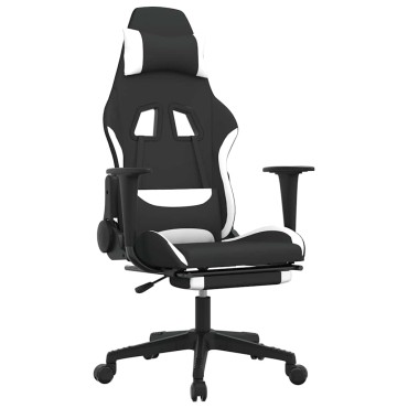 vidaXL Καρέκλα Μασάζ Gaming Μαύρη/Λευκή Ύφασμα με Υποπόδιο 64x60x(117-127)cm 1 τεμ.