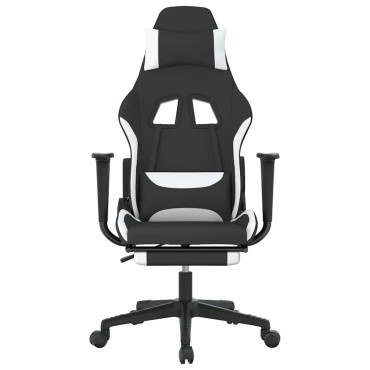 vidaXL Καρέκλα Μασάζ Gaming Μαύρη/Λευκή Ύφασμα με Υποπόδιο 64x60x(117-127)cm 1 τεμ.
