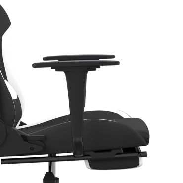 vidaXL Καρέκλα Μασάζ Gaming Μαύρη/Λευκή Ύφασμα με Υποπόδιο 64x60x(117-127)cm 1 τεμ.
