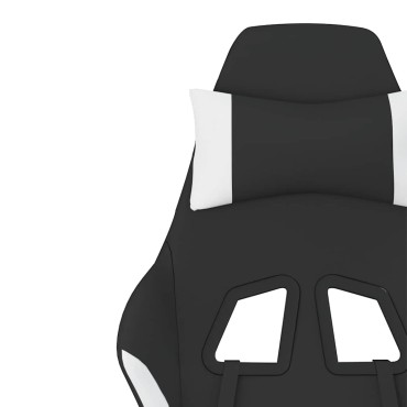 vidaXL Καρέκλα Μασάζ Gaming Μαύρη/Λευκή Ύφασμα με Υποπόδιο 64x60x(117-127)cm 1 τεμ.