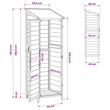 vidaXL Αποθήκη Κήπου Λευκό 59,5 x 56 x 176,5 εκ. Στερεό Ξύλο Πεύκου
