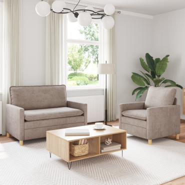 vidaXL Σετ Καναπέ 2 τεμ. Μπεζ Πολυεστέρας 126x81x87,5cm  Διθέσιος