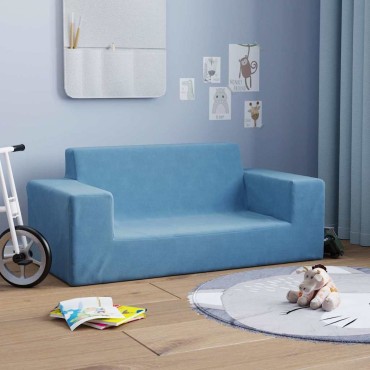 vidaXL Καναπές Παιδικός Διθέσιος Μπλε από Μαλακό Βελουτέ Ύφασμα 84x38x34 cm 1 τεμ.