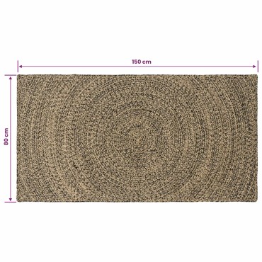vidaXL Χαλί Περιοχής Φυσικό και Μαύρο 80x150cm Γιούτα