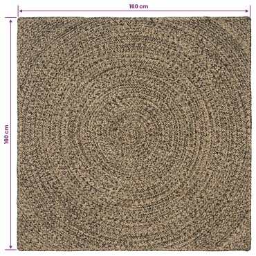 vidaXL Χαλί Περιοχής Φυσικό και Μαύρο 160x160cm Γιούτα