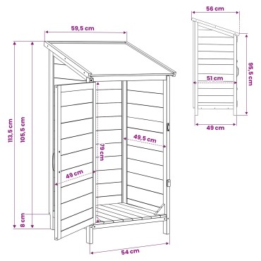 vidaXL Αποθήκη Κήπου Καφέ 59 x 56 x 113,5 εκ Στερεό Ξύλο Πεύκου