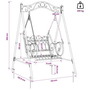 vidaXL Πάγκος Κούνια Ατσάλι 113 x 121,5 x 168 εκ. Αντίκες Λευκό