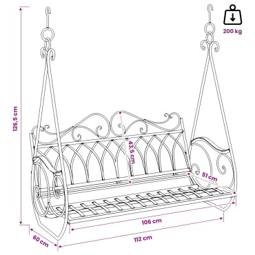 vidaXL Πάγκος Κούνια Ατσάλι 112 x 60 x 126,5 εκ. Αρχαίο Καφέ