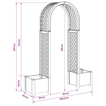 vidaXL Αψίδα Ρόδου με Γλάστρα Λευκό 168,5 x 43 x 207 εκ PP