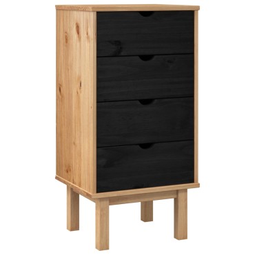 vidaXL Κουτί με συρτάρια OTTA Μαύρο 45x39x90cm Μασίφ Ξύλο Πεύκου