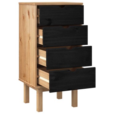 vidaXL Κουτί με συρτάρια OTTA Μαύρο 45x39x90cm Μασίφ Ξύλο Πεύκου