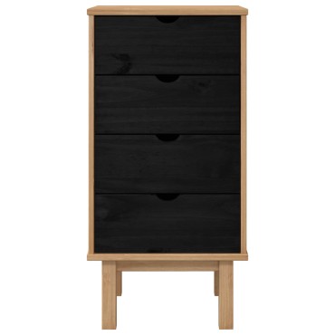 vidaXL Κουτί με συρτάρια OTTA Μαύρο 45x39x90cm Μασίφ Ξύλο Πεύκου