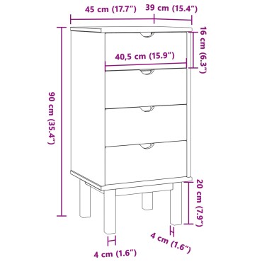 vidaXL Κουτί με συρτάρια OTTA Μαύρο 45x39x90cm Μασίφ Ξύλο Πεύκου