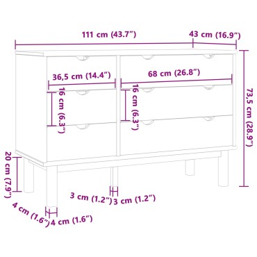vidaXL Ντουλάπι με Συρτάρια με συρτάρι OTTA Μαύρο 111x43x73,5cm 1 τεμ.