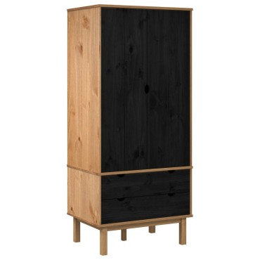 vidaXL Ντουλάπι OTTA Μαύρο 76,5x53x172cm Μασίφ Ξύλο Πεύκου