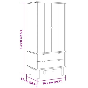 vidaXL Ντουλάπι OTTA Μαύρο 76,5x53x172cm Μασίφ Ξύλο Πεύκου