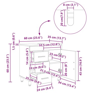 vidaXL Έπιπλο μπάνιου Καπνισμένο Ξύλο Δρυός 60x35x60cm 1 τεμ.