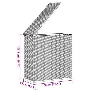 vidaXL Κουτί Μαξιλαριού Κήπου Μαύρο 100x49x103,5cm Ρατάν Πολυαιθ. 1 τεμ.